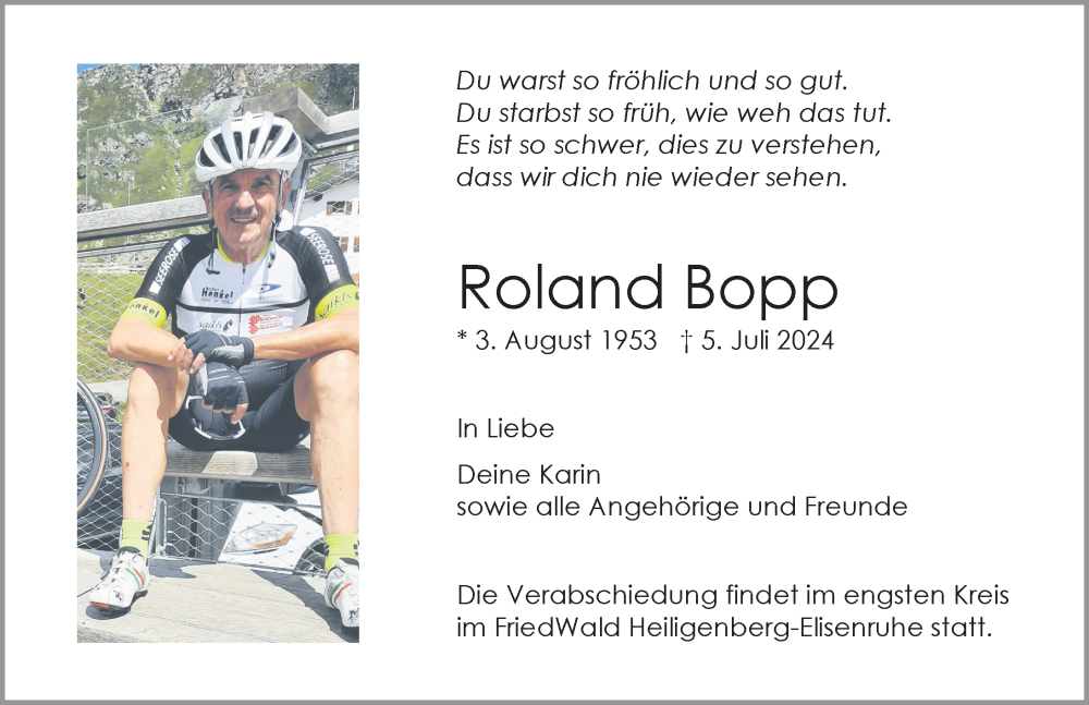  Traueranzeige für Roland Bopp vom 20.07.2024 aus Friedrichshafen