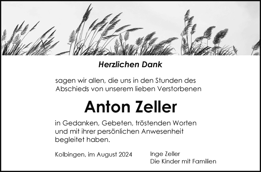  Traueranzeige für Anton Zeller vom 24.08.2024 aus Tuttlingen, Spaichingen, Trossingen