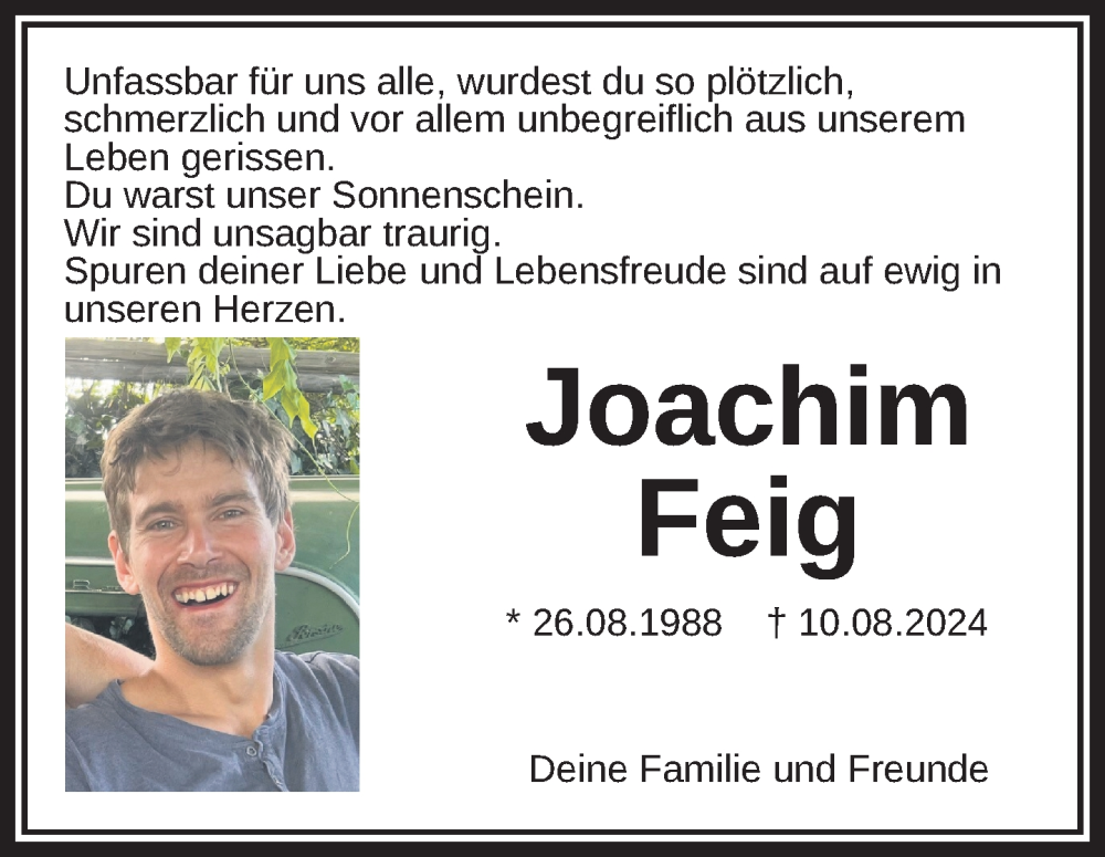  Traueranzeige für Joachim Feig vom 21.08.2024 aus Tuttlingen, Spaichingen, Trossingen