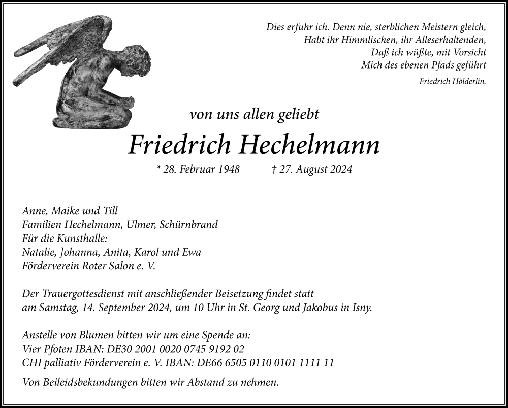  Traueranzeige für Friedrich Hechelmann vom 07.09.2024 aus Leutkirch