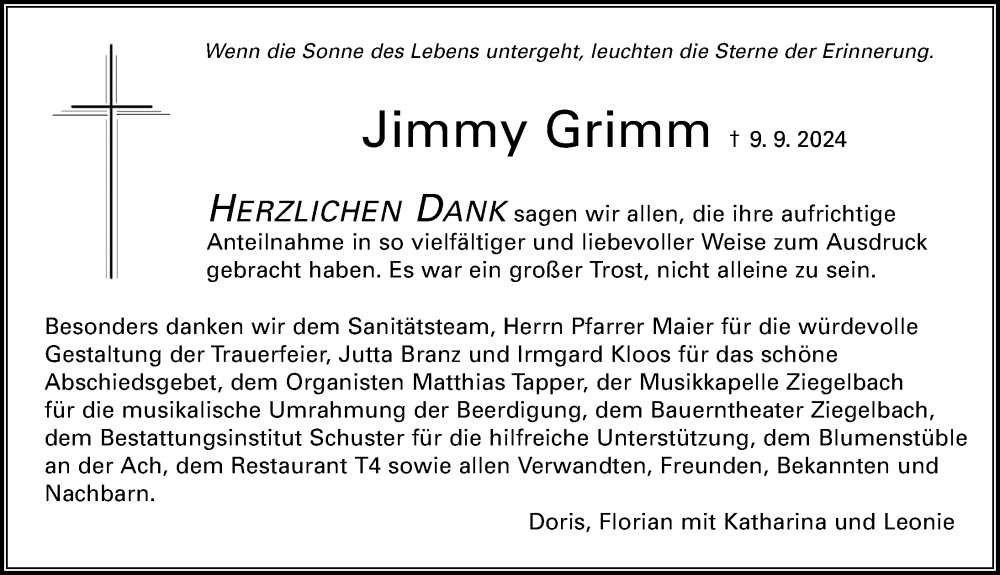  Traueranzeige für Jimmy Grimm vom 28.09.2024 aus Leutkirch