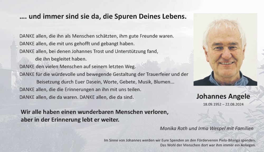  Traueranzeige für Johannes Angele vom 07.09.2024 aus Biberach