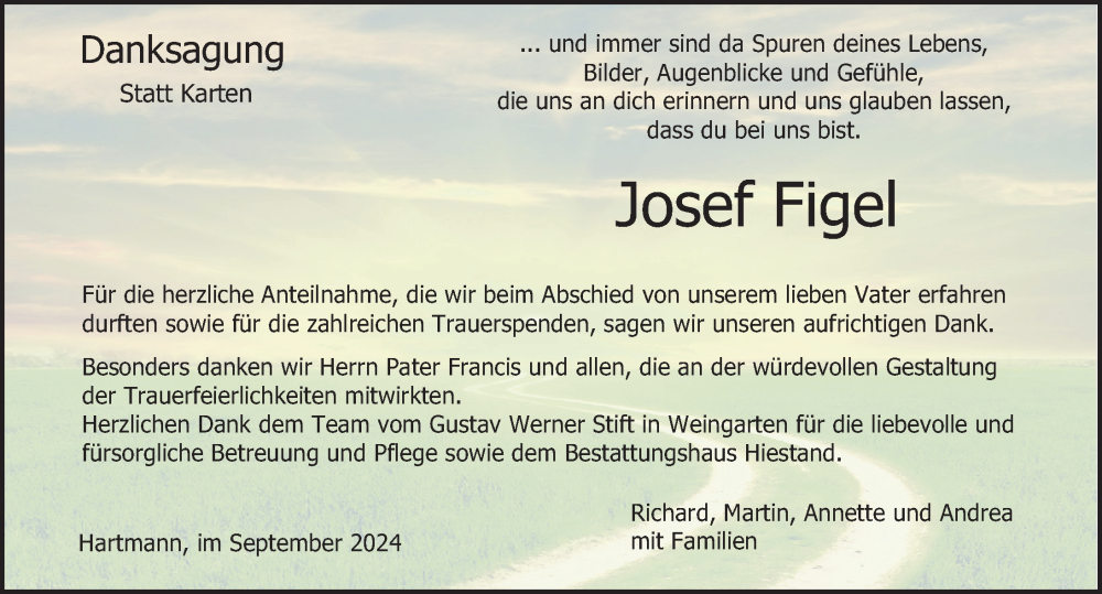  Traueranzeige für Josef Figel vom 28.09.2024 aus Ravensburg