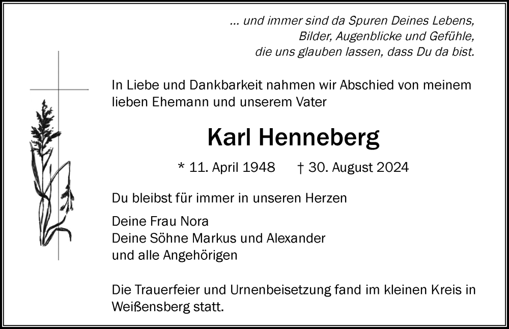  Traueranzeige für Karl Henneberg vom 14.09.2024 aus Lindau