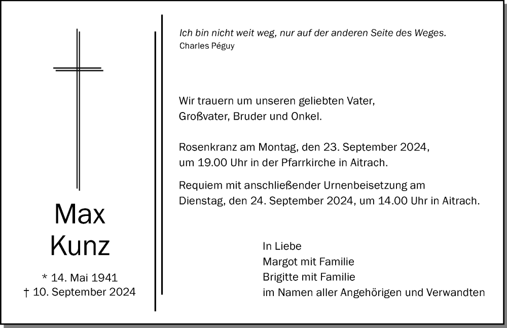  Traueranzeige für Max Kunz vom 14.09.2024 aus Leutkirch