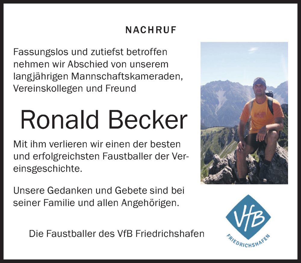  Traueranzeige für Ronald Becker vom 24.09.2024 aus Friedrichshafen