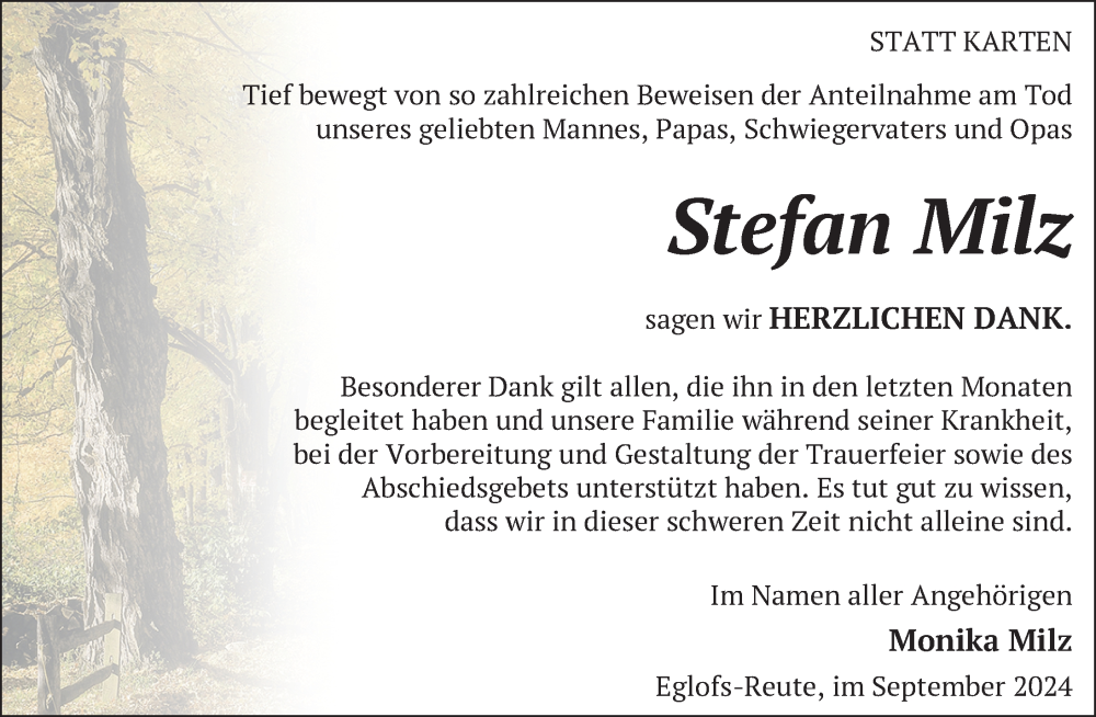  Traueranzeige für Stefan Milz vom 28.09.2024 aus Leutkirch