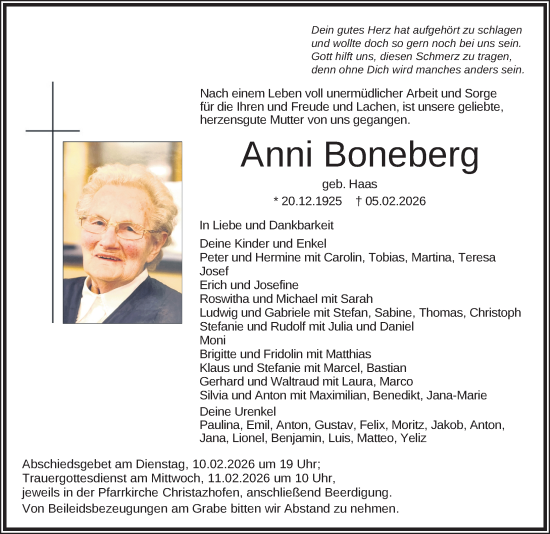 Anzeige von Anni Boneberg von Leutkirch