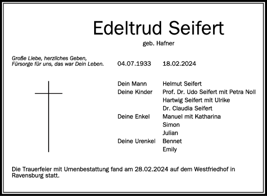 Zur Gedenkseite von Edeltrud Seifert