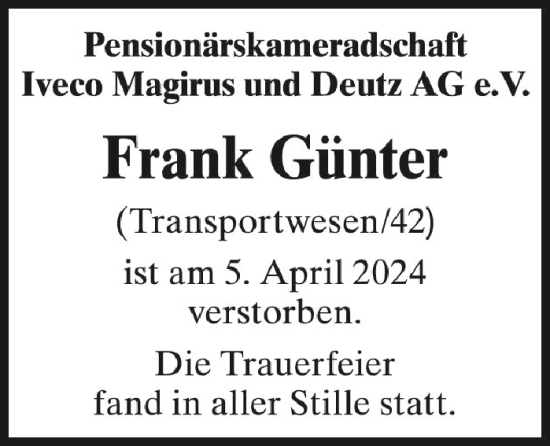Zur Gedenkseite von Frank Günter