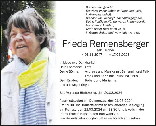 Zur Gedenkseite von Frieda Remensberger
