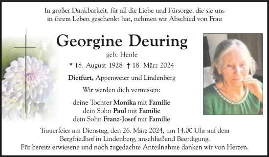 Zur Gedenkseite von Georgine Deuring
