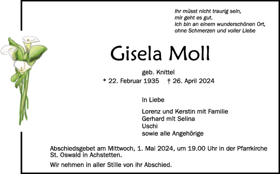 Zur Gedenkseite von Gisela Moll