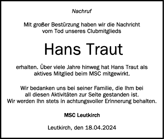 Zur Gedenkseite von Hans Traut