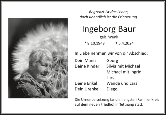 Zur Gedenkseite von Ingeborg Baur