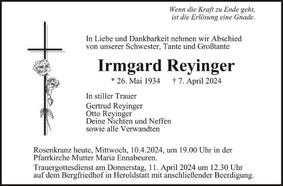 Zur Gedenkseite von Irmgard Reyinger