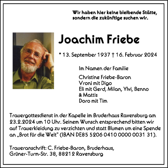 Zur Gedenkseite von Joachim Friebe