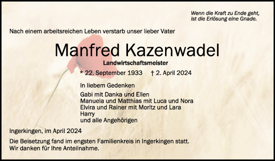 Zur Gedenkseite von Manfred Kazenwadel