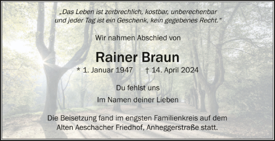 Zur Gedenkseite von Rainer Braun