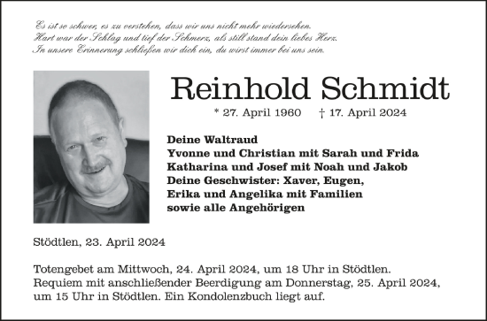 Zur Gedenkseite von Reinhold Schmidt