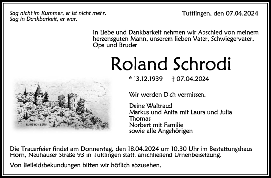 Zur Gedenkseite von Roland Schrodi