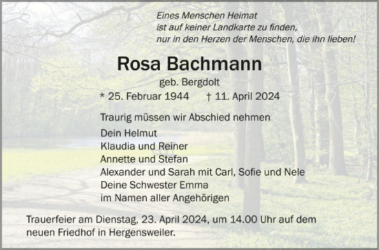 Zur Gedenkseite von Rosa Bachmann