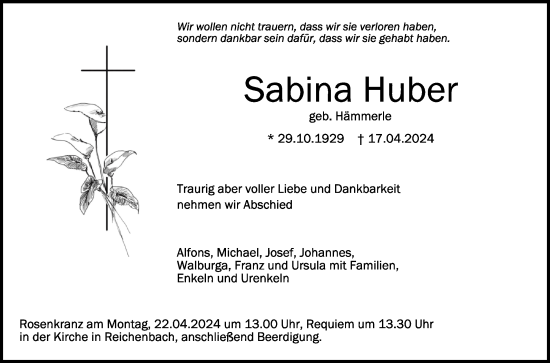 Zur Gedenkseite von Sabina Huber