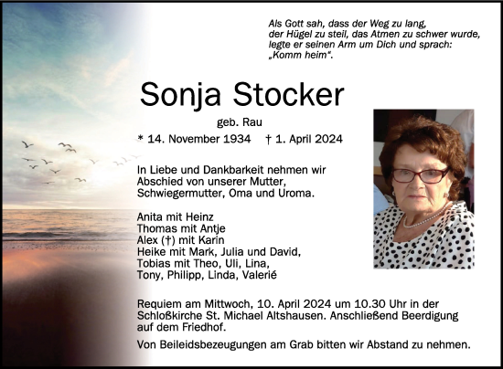 Zur Gedenkseite von Sonja Stocker