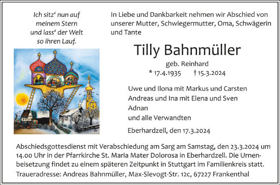 Zur Gedenkseite von Tilly Bahnmüller